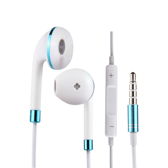 Écouteurs intra-auriculaires à corps en fil blanc de 3,5 mm avec contrôle de ligne et micro (bleu)