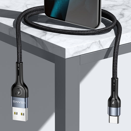 USAMS US-SJ449 U55 2A Type-C / USB-C Aluminum Alloy Weave Charging Cable, Length:1m (Black) - USB-C & Type-C Cable by USAMS | Online Shopping UK | buy2fix