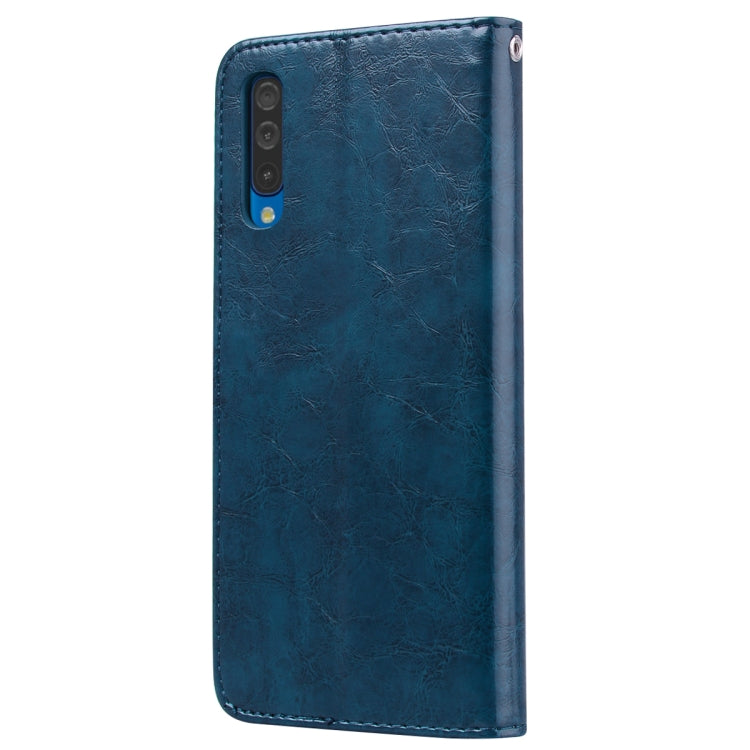 Business Style Oil Wax Texture Horizontal Flip Leather Case for Galaxy A50, with Holder & Card Slots & Wallet (Blue) - Samsung Accessories by buy2fix | Online Shopping UK | buy2fix