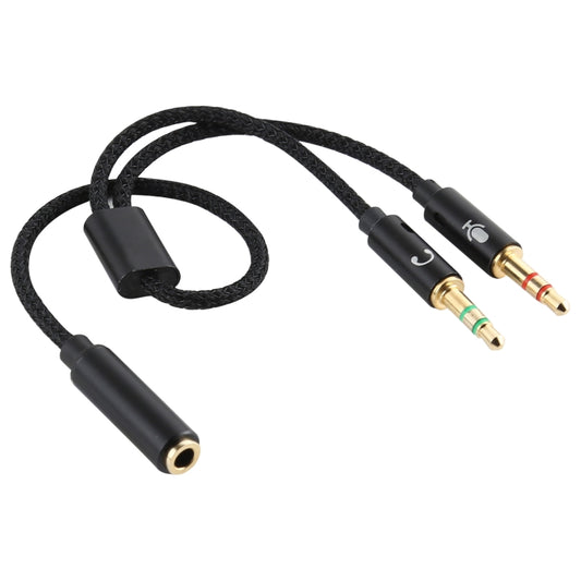YH192 2 in 1 3.5mm Female to Microphone + Audio Male Braided Audio Cable, Length: 22cm (Black) by buy2fix