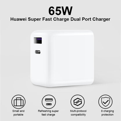 Original Huawei USB + USB-C / Type-C Interface Super Fast Charge GaN Dual Port Charger (Max 65W) (White) - Mobile Accessories by Huawei | Online Shopping UK | buy2fix