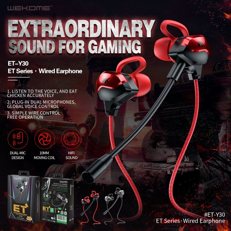 WK ET-Y30 ET Series 3.5mm Elbow In-ear Wired Wire-control Gaming Earphone with Microphone (Red) - Normal Style Earphone by WK | Online Shopping UK | buy2fix