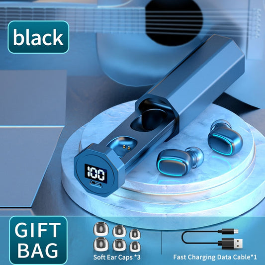 C1 Bluetooth 5.0 TWS Touch Polygonal Digital Display True Wireless Bluetooth Earphone with Charging Box(Black) by buy2fix