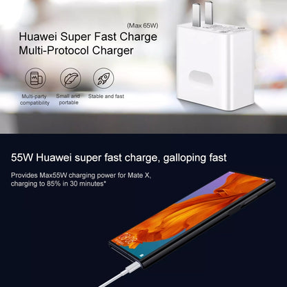 Original Huawei USB-C / Type-C Super Fast Charge Multi-Protocol Charger (Max 65W) with 1m 5A USB-C / Type-C to USB-C / Type-C Data Cable, US Plug(White) - Mobile Accessories by Huawei | Online Shopping UK | buy2fix