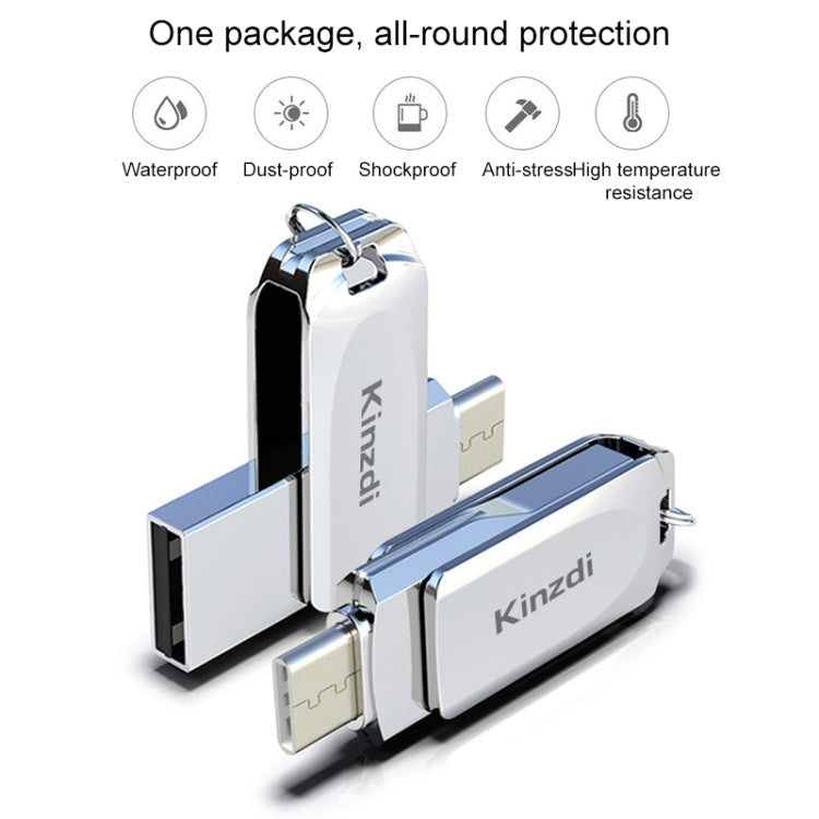 Kinzdi 32GB USB + Type-C Interface Metal Twister Flash Disk V8 (Silver) - USB Flash Drives by Kinzdi | Online Shopping UK | buy2fix