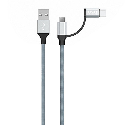 IVON CA52 2.4A USB to Type-C + Micro USB 2 in 1 Charging Sync Data Cable, Length: 1m (Silver) by IVON