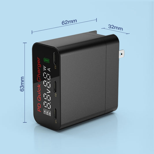 WLX-X8 65W Max 3 Ports USB-C / Type-C Quick Charger Adapter, US Plug (Black) by buy2fix