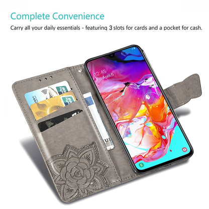 Butterfly Love Flowers Embossing Horizontal Flip Leather Case for Galaxy A70, with Holder & Card Slots & Wallet & Lanyard (Light Purple) by buy2fix