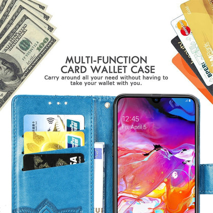Butterfly Love Flowers Embossing Horizontal Flip Leather Case for Galaxy A70, with Holder & Card Slots & Wallet & Lanyard (Light Purple) by buy2fix