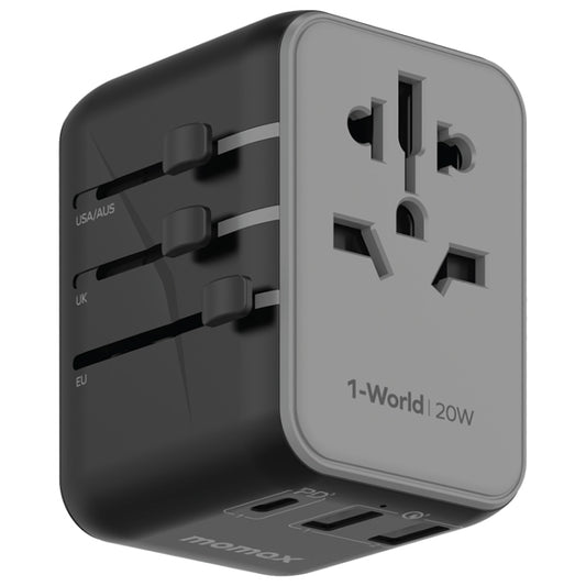 MOMAX UA11 1-World 20W PD Global Travel Fast Charger Power Adapter(Black) - International Plug Adaptor by MOMAX | Online Shopping UK | buy2fix