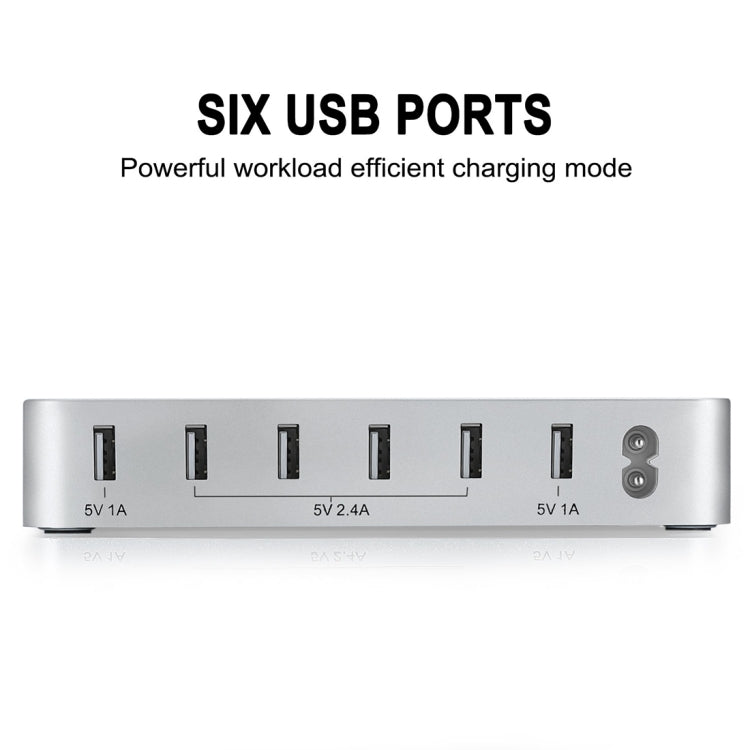 008 Multi-function DC5V/10A (Max) Output 6 Ports USB Detachable Charging Station Smart Charger(Silver) - Multifunction Charger by buy2fix | Online Shopping UK | buy2fix