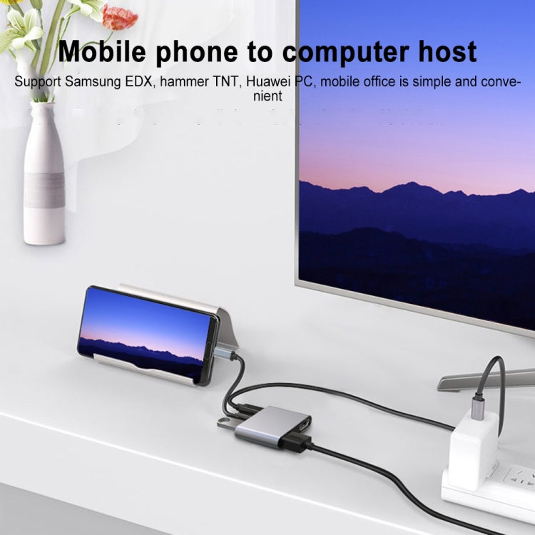 4 in 1 Multifunction USB-C / Type-C to PD USB-C / Type-C +USB 3.0+Dual HDMI HUB Docking Station (Grey) - Computer & Networking by buy2fix | Online Shopping UK | buy2fix