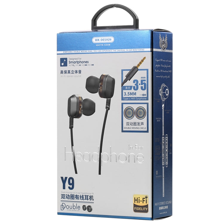 WK Y9 3.5mm In-Ear Double Moving Coil HIFI Stereo Wired Earphone (Black) - In Ear Wired Earphone by WK | Online Shopping UK | buy2fix