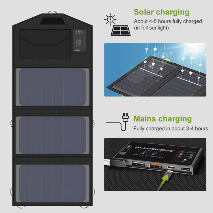 ALLPOWERS Solar Battery Charger Portable 5V 15W Dual USB+ Type-C Portable Solar Panel Charger Outdoors Foldable Solar Panel - Charger by buy2fix | Online Shopping UK | buy2fix