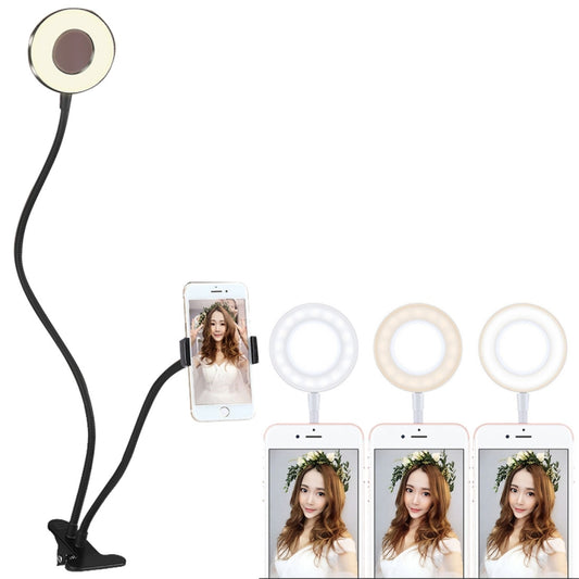Clip Style Universal Cell Phone Holder Bracket Selfie Ring Light with 3-Color Light Adjustment, for Studio Recording, Live Broadcast, Live Show, KTV, etc.(Black) - Consumer Electronics by buy2fix | Online Shopping UK | buy2fix