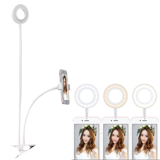 Clip Style Universal Cell Phone Holder Bracket Selfie Ring Light with 3-Color Light Adjustment, for Studio Recording, Live Broadcast, Live Show, KTV, etc.(White) by buy2fix