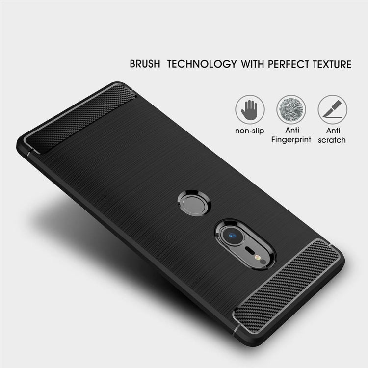 For Sony Xperia XZ2 Brushed Texture Carbon Fiber Shockproof TPU Protective Back Case(Black) - Mobile Accessories by buy2fix | Online Shopping UK | buy2fix