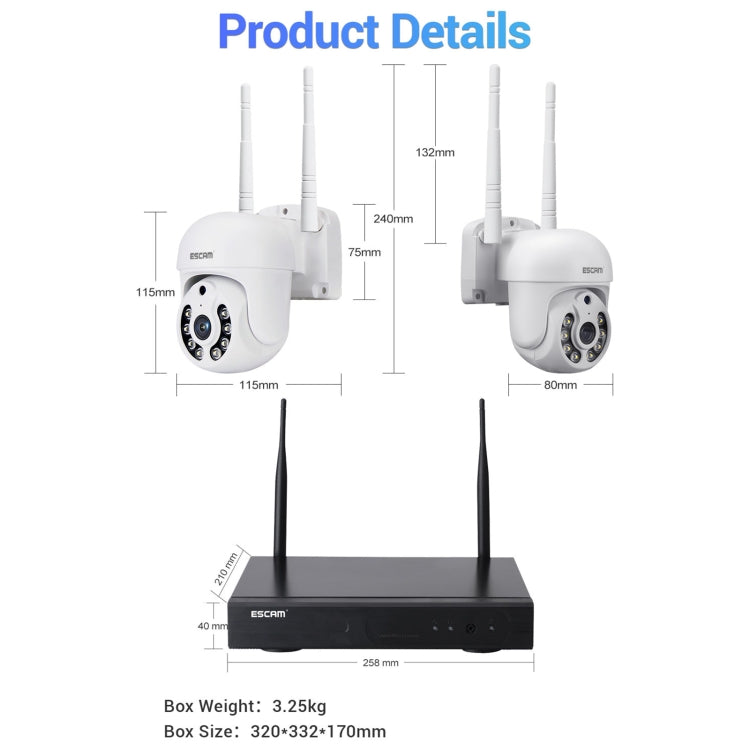 ESCAM WNK714 3.0 Million Pixels 4-channel HD Dome Camera NVR Wireless Monitoring Kit, UK Plug - Security by ESCAM | Online Shopping UK | buy2fix