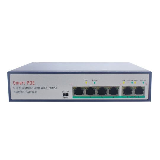 ESCAM POE 4+2 Commutateur Fast Ethernet 6 ports Commutateur réseau POE 4 ports 10/100 M 120 W, distance de transmission : 150 m (noir)