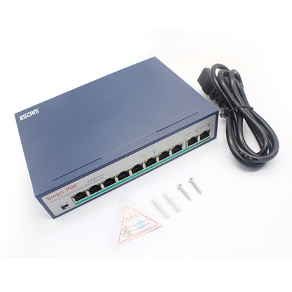 ESCAM POE 8+2 10-Port Fast Ethernet Switch 8-Port POE 10/100M 120W Network Switch, Transmission Distance: 150m(Blue) - Switch by ESCAM | Online Shopping UK | buy2fix