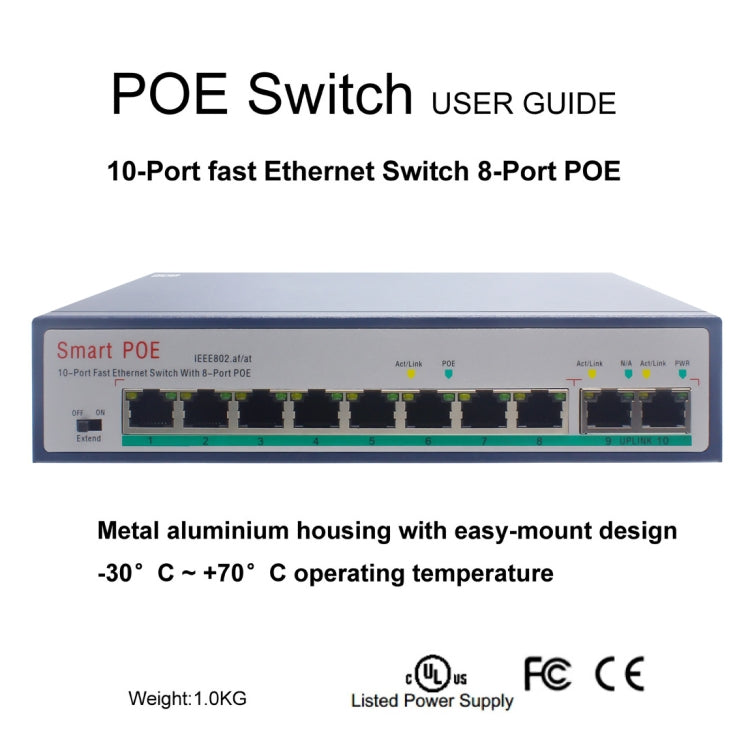 ESCAM POE 8+2 10-Port Fast Ethernet Switch 8-Port POE 10/100M 120W Network Switch, Transmission Distance: 150m(Blue) - Switch by ESCAM | Online Shopping UK | buy2fix