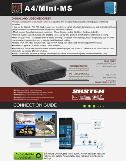 A4/Mini-MS 5 in 1 4-Channel Dual Stream H.264 1080N Mini AHD DVR, Support AHD / TVI / CVI / CVBS / IP Signal(Black) - Security by buy2fix | Online Shopping UK | buy2fix
