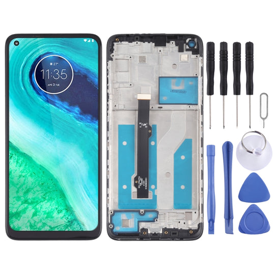 LCD-Bildschirm und Digitizer-Vollmontage mit Rahmen für Motorola Moto G8 XT2045-1 (Schwarz)