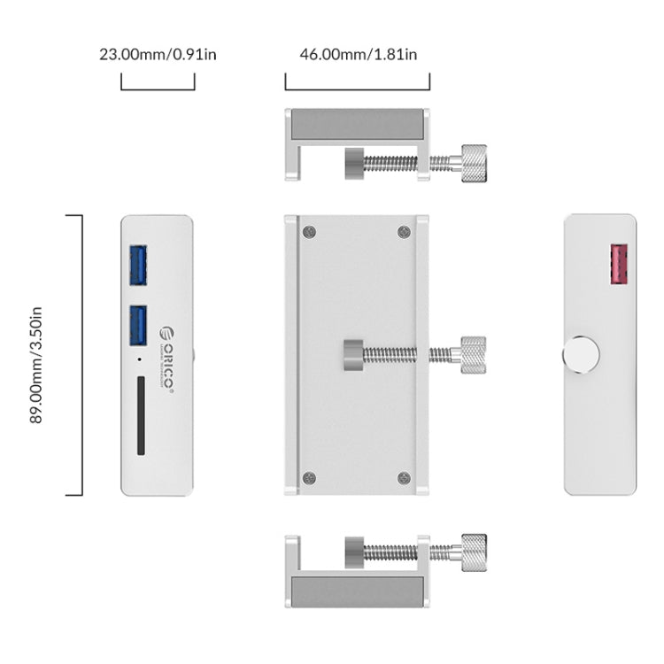 ORICO MH2AC-U3 Clip-type 2 Ports USB3.0 HUB with SD Card Reader -  by ORICO | Online Shopping UK | buy2fix