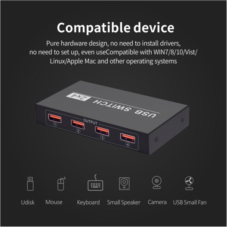 2x4 USB Switch 2 Port PCs Sharing 4 Devices for Printer Keyboard Mouse Monitor -  by buy2fix | Online Shopping UK | buy2fix