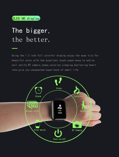 D13 1.3 inch OLED Color Screen Smart Bracelet IP67 Waterproof, Support Call Reminder/ Heart Rate Monitoring /Blood Pressure Monitoring/ Sleep Monitoring/Excessive Sitting Reminder/Blood Oxygen Monitoring(Green) - Smart Wear by buy2fix | Online Shopping UK | buy2fix