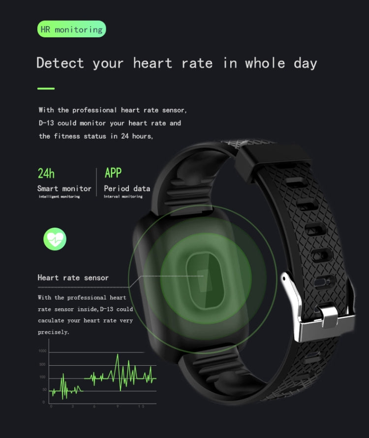 D13 1.3 inch OLED Color Screen Smart Bracelet IP67 Waterproof, Support Call Reminder/ Heart Rate Monitoring /Blood Pressure Monitoring/ Sleep Monitoring/Excessive Sitting Reminder/Blood Oxygen Monitoring(Green) - Smart Wear by buy2fix | Online Shopping UK | buy2fix