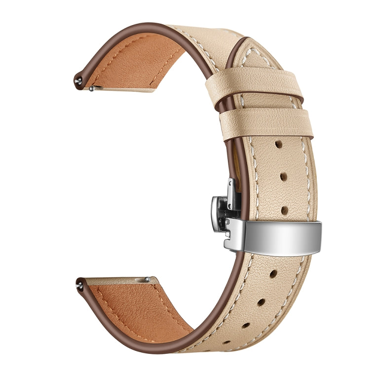 22mm For Huawei Watch GT2e / GT2 46mm Leather Butterfly Buckle Strap Silver Buckle(Apricot) by buy2fix