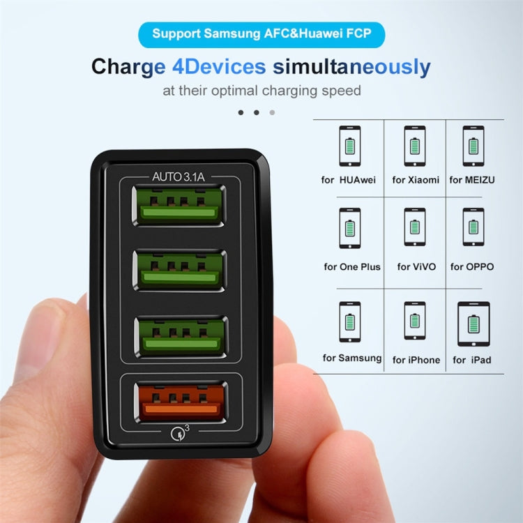 30W QC 3.0 USB + 3 USB 2.0 Ports Mobile Phone Tablet PC Universal Quick Charger Travel Charger, US Plug(Black) - Mobile Accessories by buy2fix | Online Shopping UK | buy2fix
