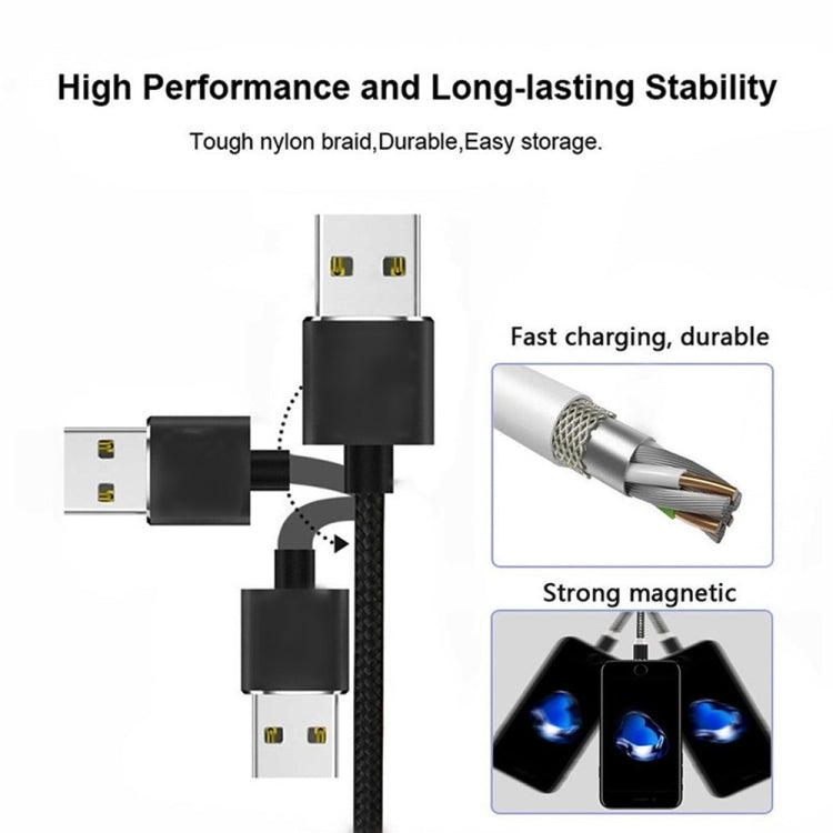 USB to Micro USB Magnetic Metal Connector Nylon Two-color Braided Magnetic Data Cable, Cable Length: 1m(Black) - Mobile Accessories by buy2fix | Online Shopping UK | buy2fix