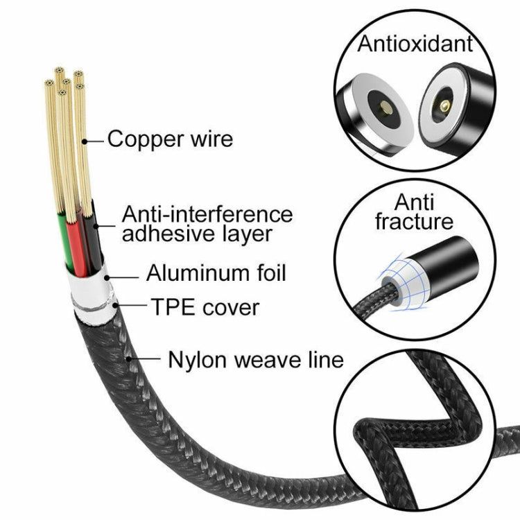 2 in 1 USB to Micro USB + USB-C / Type-C Magnetic Metal Connector Nylon Two-color Braided Magnetic Data Cable, Cable Length: 1m(Gold) - Mobile Accessories by buy2fix | Online Shopping UK | buy2fix