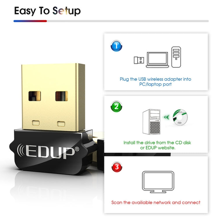 EDUP EP-AC1651 USB WIFI Adapter 650Mbps Dual Band 5G/2.4GHz External Wireless Network Card Wifi Dongle Receiver for Laptop Windows MacOS -  by EDUP | Online Shopping UK | buy2fix