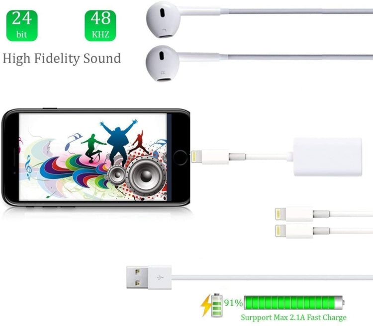 ZS-S1801 2 in 1 8 Pin Male to 8 Pin Charging + 8 Pin Audio Female Connector Earphone Adapter, Support Calls, Compatible with All IOS System - Earphone Adapter by buy2fix | Online Shopping UK | buy2fix