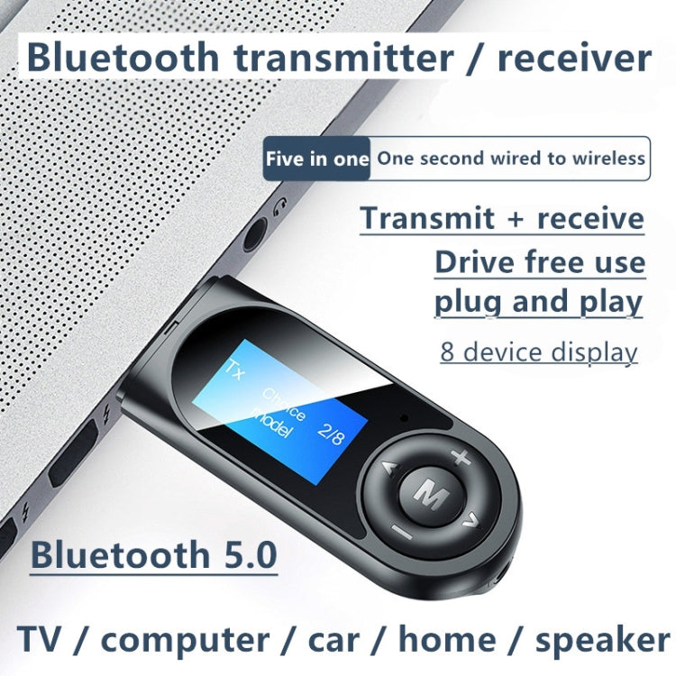 T13 Bluetooth 5.0 Drive-free USB Bluetooth Receiver and Transmitter with Screen - Apple Accessories by buy2fix | Online Shopping UK | buy2fix