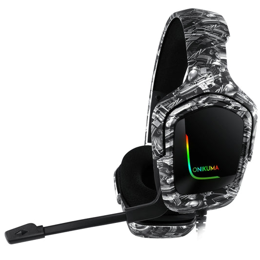 ONIKUMA K20 PS4 Surround Sound Bass PC Gamer Headphone with Microphone, RGB Light(Black Gray) by ONIKUMA