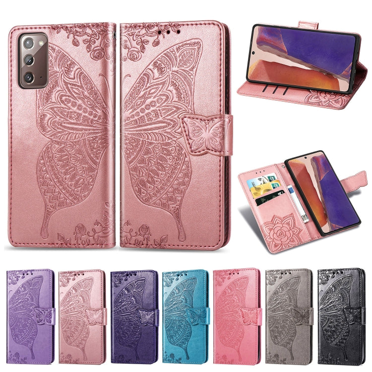 For Samsung Galaxy Note 20 Ultra Butterfly Love Flower Embossed Horizontal Flip Leather Case with Bracket / Card Slot / Wallet / Lanyard(Dark Purple) - Samsung Accessories by buy2fix | Online Shopping UK | buy2fix