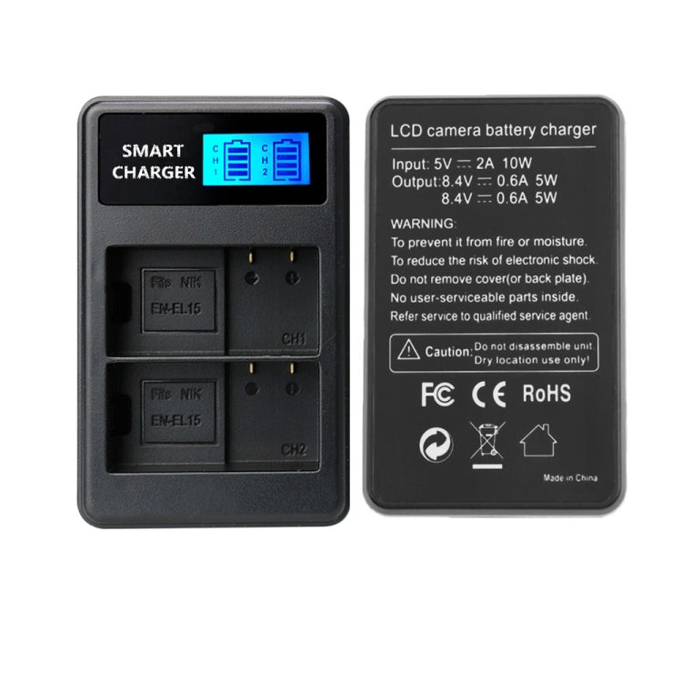 Suitable For Nikon EN-EL15 Smart LCD Display USB Dual Charger - Battery USB Charger by buy2fix | Online Shopping UK | buy2fix