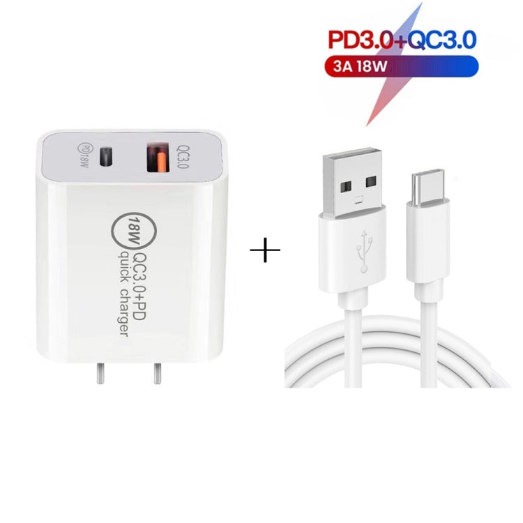 SDC-18W 18W PD 3.0 Type-C / USB-C + QC 3.0 USB Dual Fast Charging Universal Travel Charger with USB to Type-C / USB-C Fast Charging Data Cable, US Plug - Mobile Accessories by buy2fix | Online Shopping UK | buy2fix