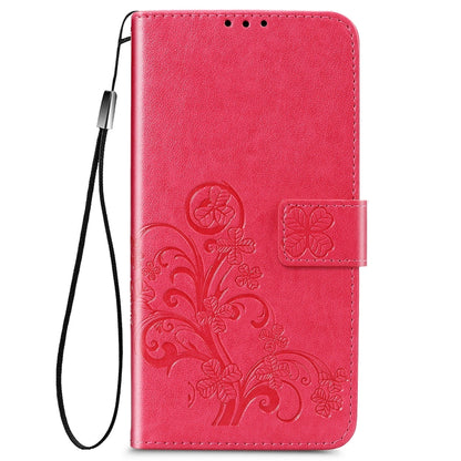 For Xiaomi Redmi 9A Four-leaf Clasp Embossed Buckle Horizontal Flip TPU + PU Leather Case with Lanyard & Card Slot & Wallet & Holder(Magenta) - Xiaomi Cases by buy2fix | Online Shopping UK | buy2fix