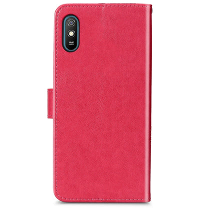 For Xiaomi Redmi 9A Four-leaf Clasp Embossed Buckle Horizontal Flip TPU + PU Leather Case with Lanyard & Card Slot & Wallet & Holder(Magenta) - Xiaomi Cases by buy2fix | Online Shopping UK | buy2fix