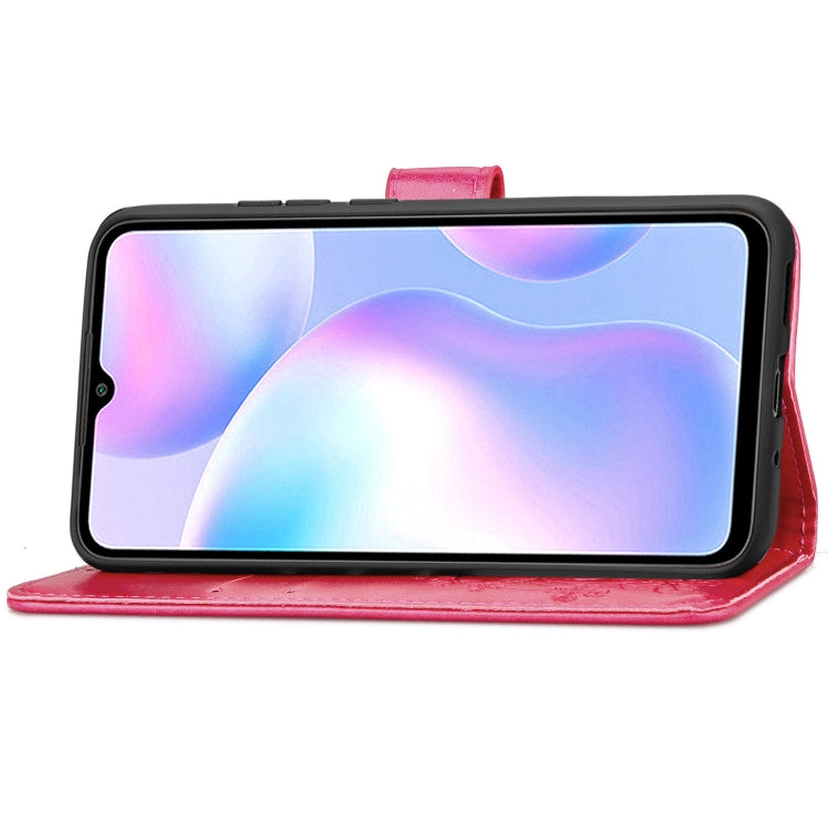 For Xiaomi Redmi 9A Four-leaf Clasp Embossed Buckle Horizontal Flip TPU + PU Leather Case with Lanyard & Card Slot & Wallet & Holder(Magenta) - Xiaomi Cases by buy2fix | Online Shopping UK | buy2fix