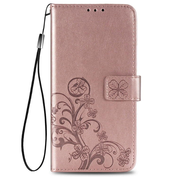 For Xiaomi Redmi 9A Four-leaf Clasp Embossed Buckle Horizontal Flip TPU + PU Leather Case with Lanyard & Card Slot & Wallet & Holder(Rose Gold) - Xiaomi Cases by buy2fix | Online Shopping UK | buy2fix