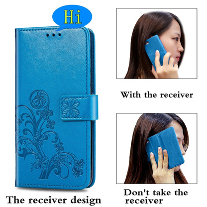 For Xiaomi Redmi 9A Four-leaf Clasp Embossed Buckle Horizontal Flip TPU + PU Leather Case with Lanyard & Card Slot & Wallet & Holder(Blue) - Xiaomi Cases by buy2fix | Online Shopping UK | buy2fix