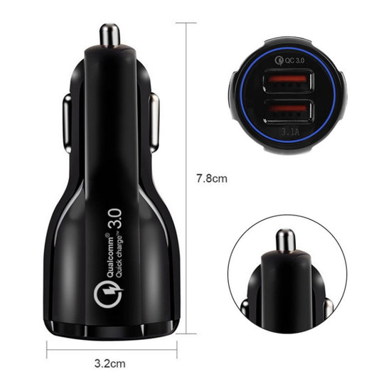 LZ-681 QC3.0 Dual USB Car Charging + Type-C Fast Charging Cable Car Charging Kit(Black) by buy2fix