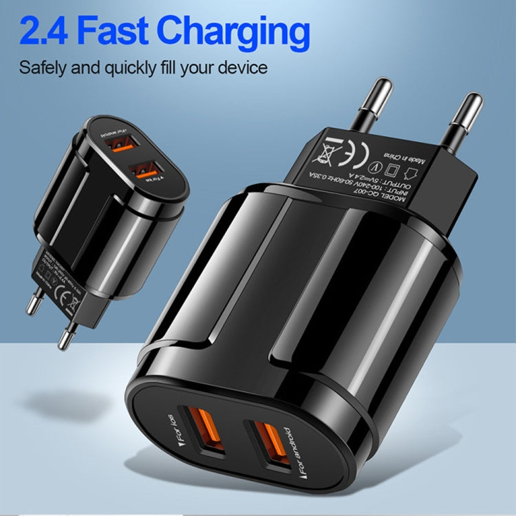 Portable Dual USB Mobile Phone Tablet Universal Charging Head Travel Charger, EU Plug(Black) - Mobile Accessories by buy2fix | Online Shopping UK | buy2fix