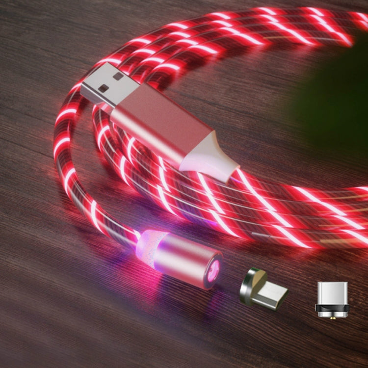 2 in 1 USB to Type-C / USB-C + Micro USB Magnetic Absorption Colorful Streamer Charging Cable, Length: 1m(Red Light) - Mobile Accessories by buy2fix | Online Shopping UK | buy2fix